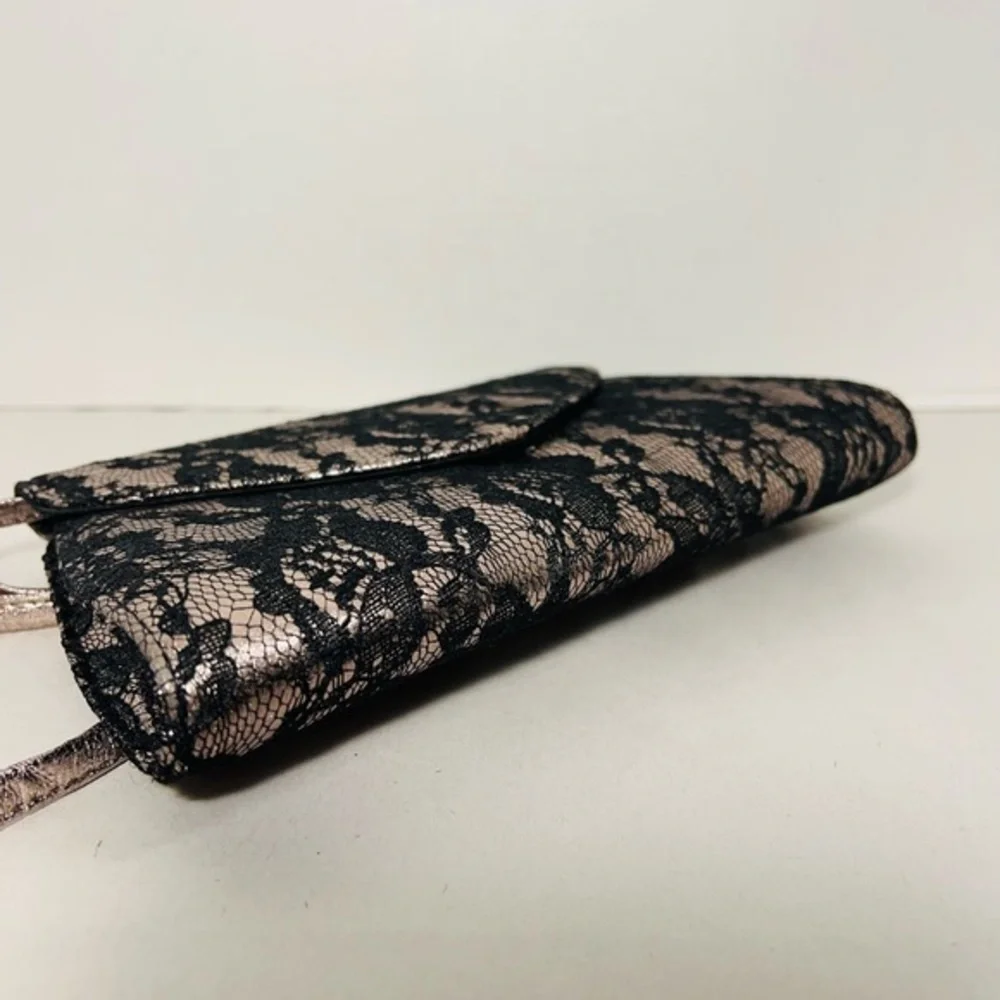 Neiman Marcus vintage rose gold and black lace evening purse